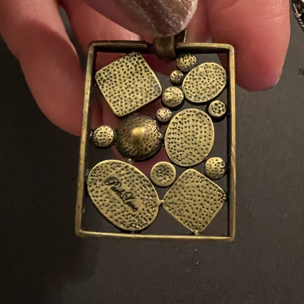 Park Lane Vintage Bronze Tone Rectangle Boho Amber/Brown Pendant Gemstones, good - Picture 3 of 5